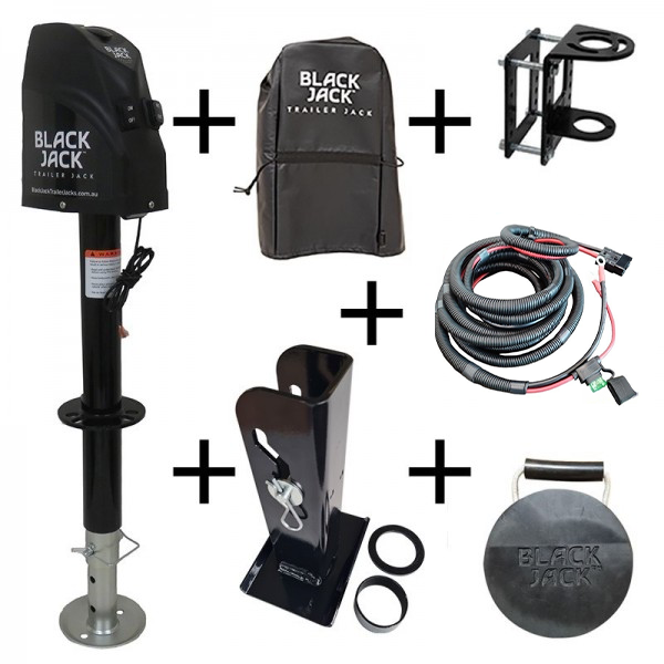 Black Jack Electric Trailer Jack Bundle with Harness kit & Redfoot