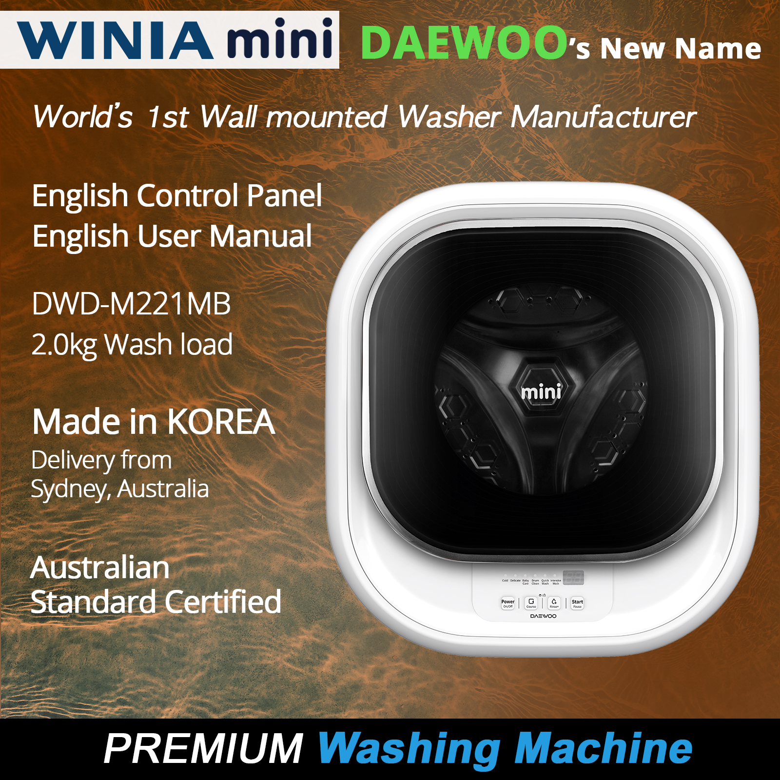 Winia (Daewoo) 2kg Wall Mountable Mini Washer 240V