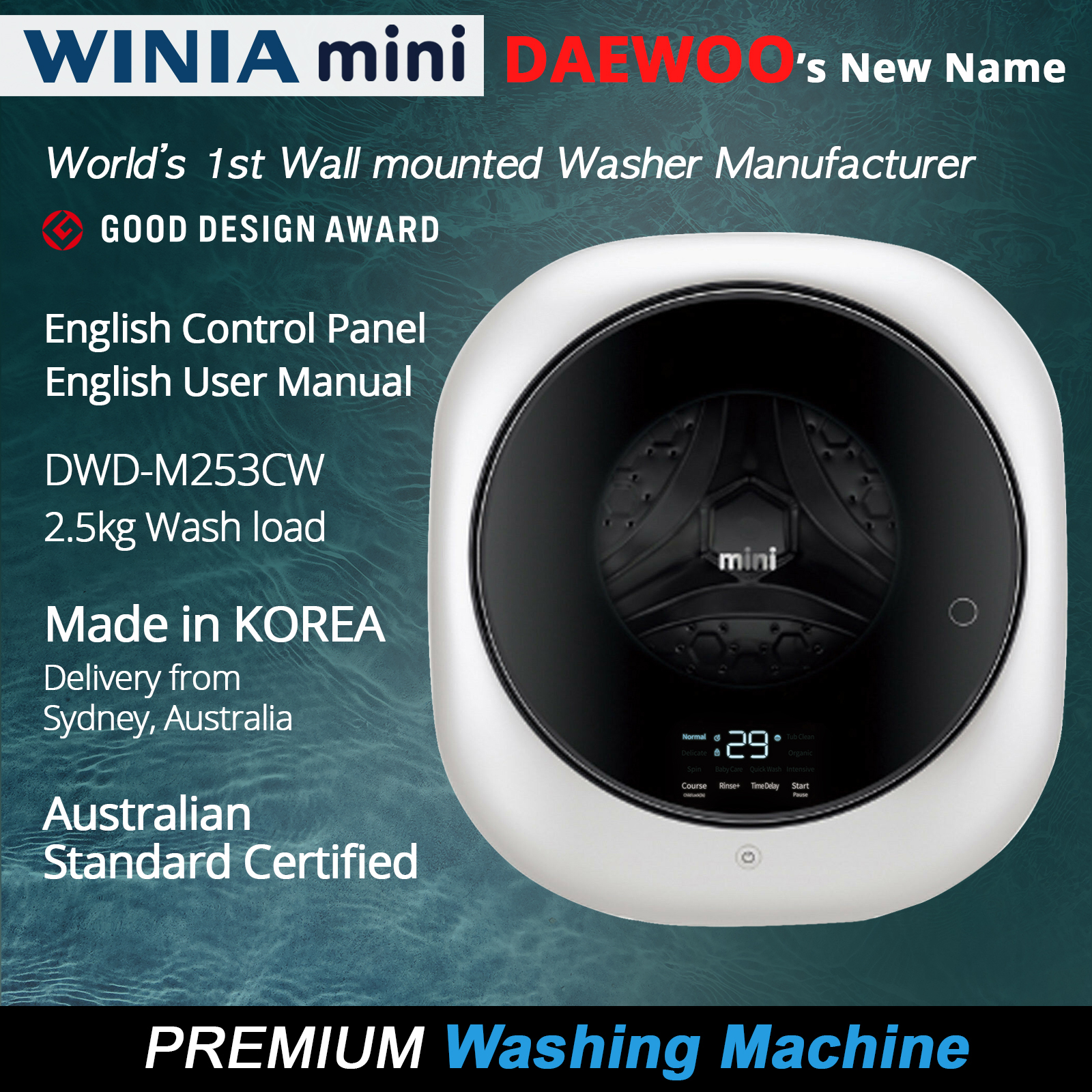 Winia (Daewoo) 2.5kg Wall Mountable Mini Washer 240V Winia (Daewoo