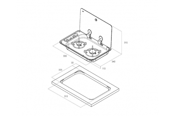 NCE CAN 2 Burner Rectangular Hob-Unit, Piezzo Ignition