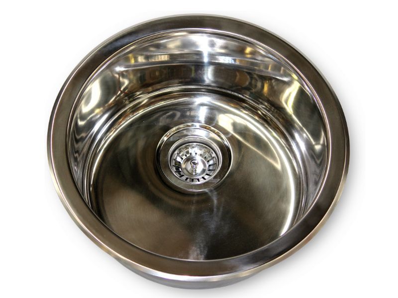 SS ROUND BASIN 450MM 180MM DEEP 90MM WASTE