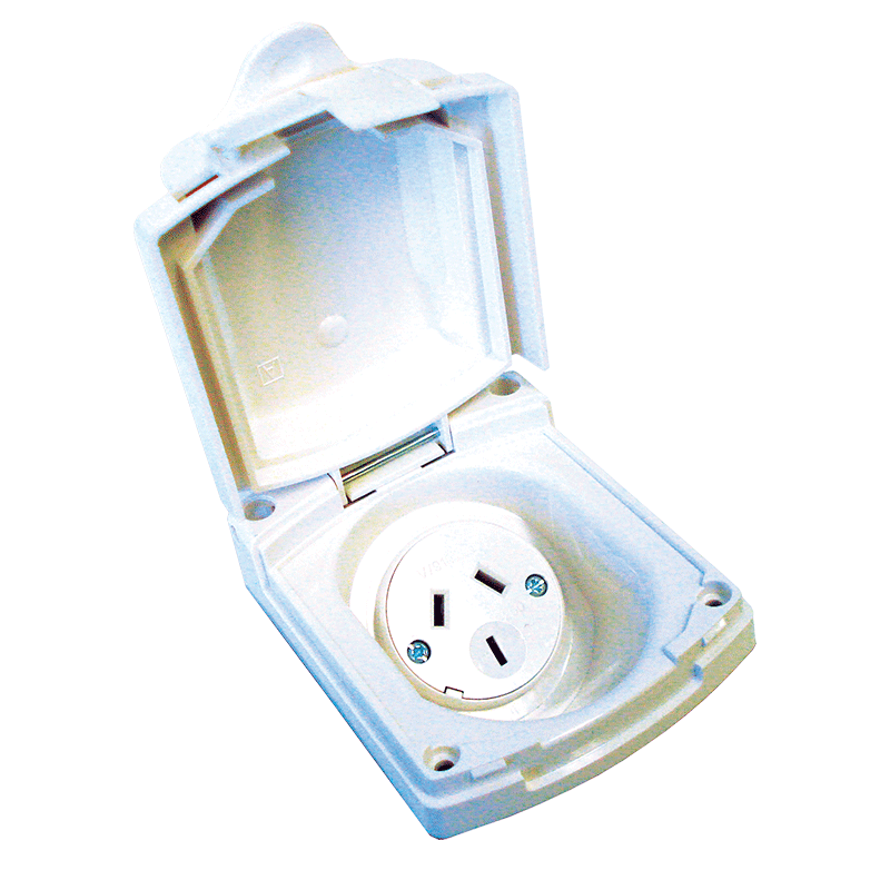 CLIPSAL (NEW) WHITE EXTERNAL 10 AMP POWER OUTLET. V415VFWE