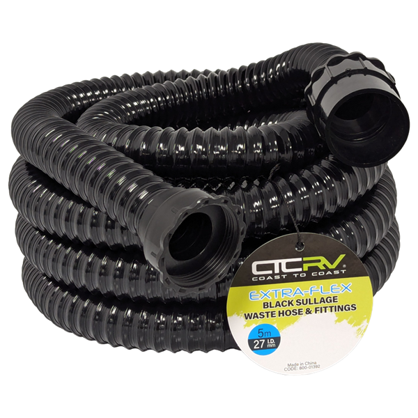 Coast RV 5m Roll Black Extra-Flex Sullage Waste Hose with 40mm Fittings, 27mm I.D.