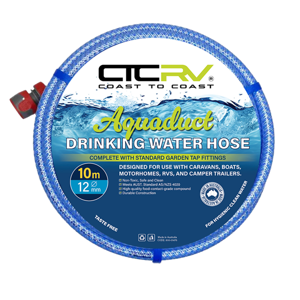 Coast RV Aquaduct 10m Blue Drinking Water Hose with Kit Fittings, 12mm