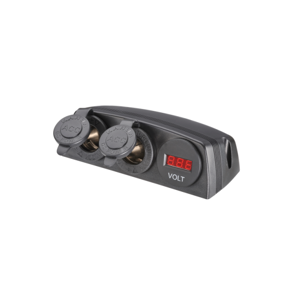 Narva Heavy-Duty Twin Surface Mount Accessory Sockets & 12/24V DC LED Volt Meter