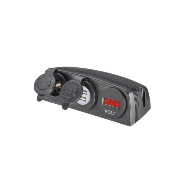 Narva Heavy-Duty Surface Mount Accessory/Dual USB Socket & 12/24V DC LED Volt Meter