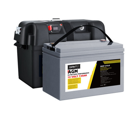 Giantz 12V 135Ah AGM Deep Cycle Battery with Battery Box, Max 1400 Cycles