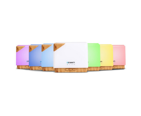 Devanti 600ml Square 4-in-1 Aroma Diffuser with LED Light - Light Wood & White