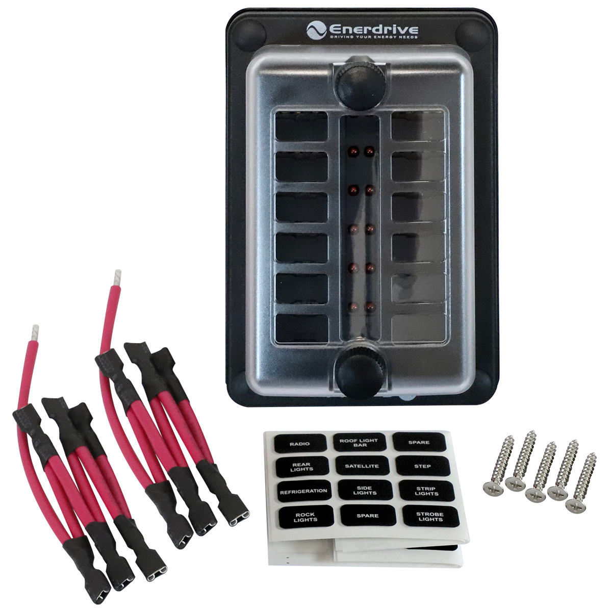 Enerdrive Fuse Block Panel Mount 12 In 12 Out with LEDs