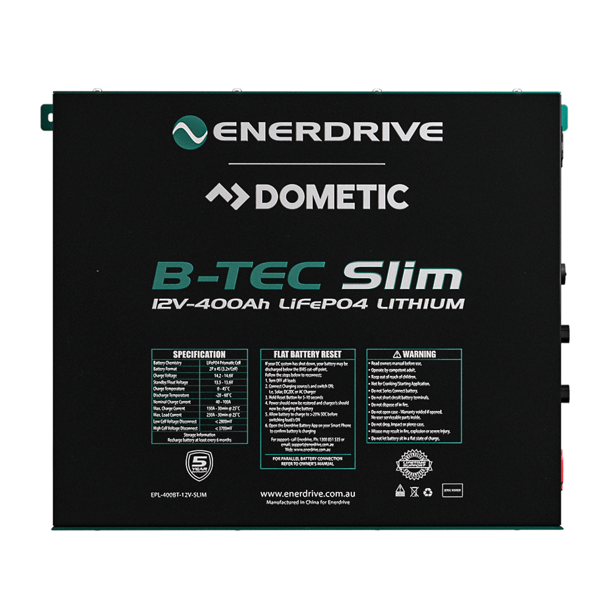 Enerdrive B-TEC 400Ah Slim Metal Case Lithium Battery