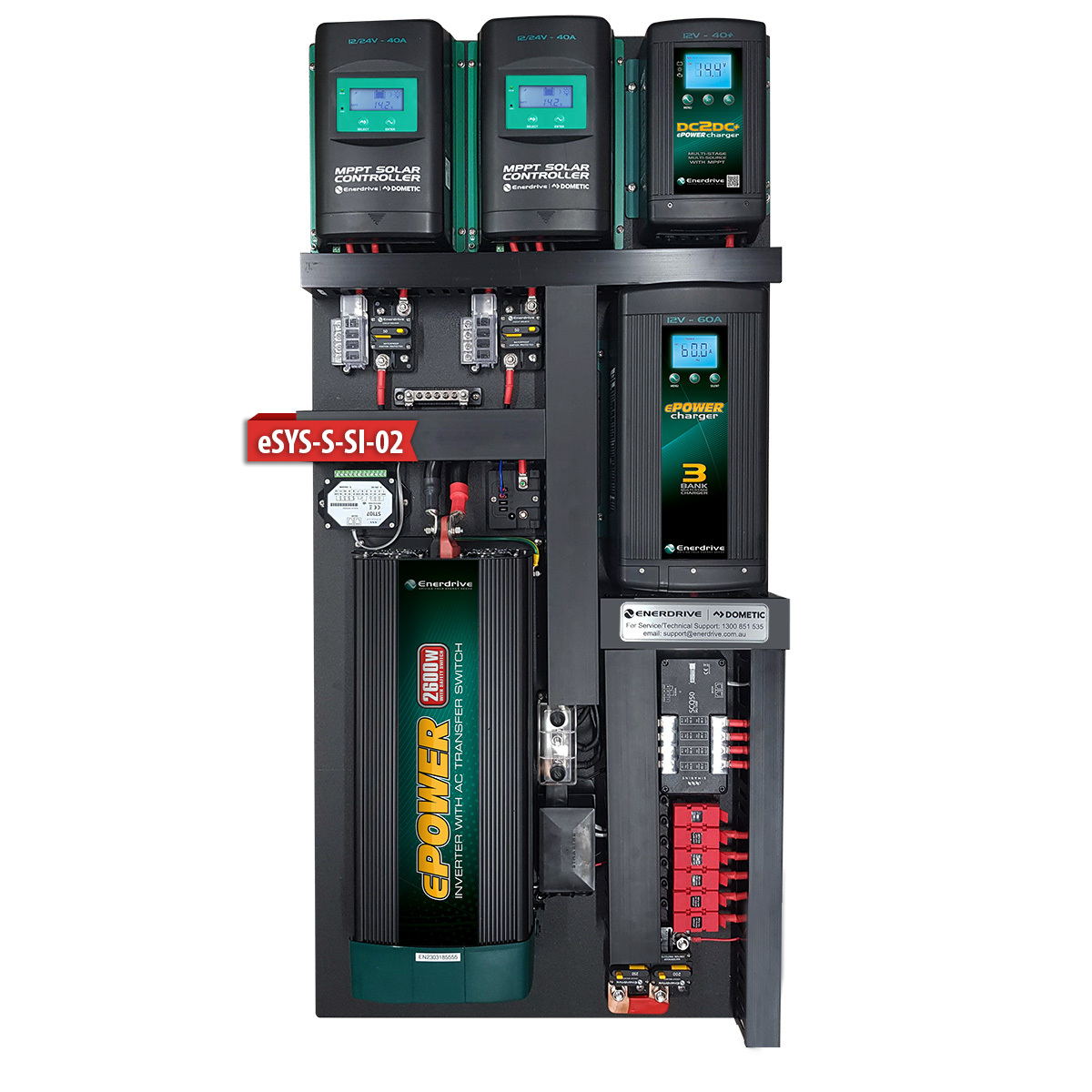 Enerdrive eSYSTEM-S  60A AC / 40A DC with 2 x Dual MPPT 12/24V 40A, Inverter & Monitor