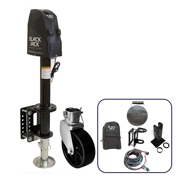 Black Jack Electric Trailer Jack Bundle with Harness kit & Jockey Wheel
