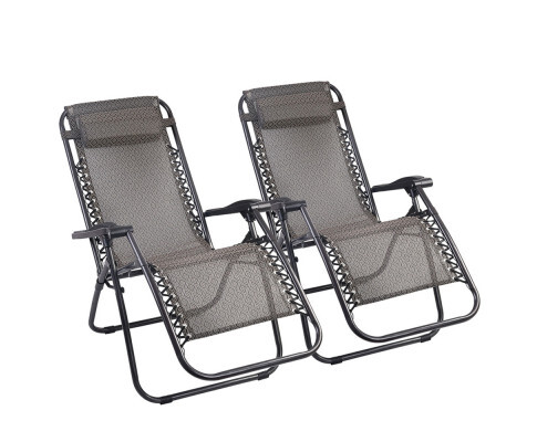 Gardeon 2PC Zero Gravity Chair Folding Outdoor Recliner Adjustable Sun Lounge Camping Beige
