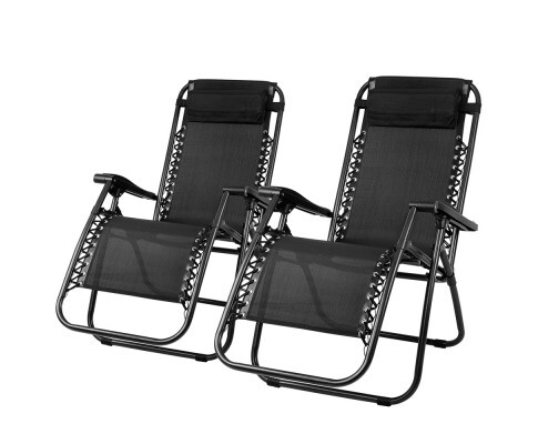 Gardeon 2PC Zero Gravity Chair Folding Outdoor Recliner Adjustable Sun Lounge Camping Black
