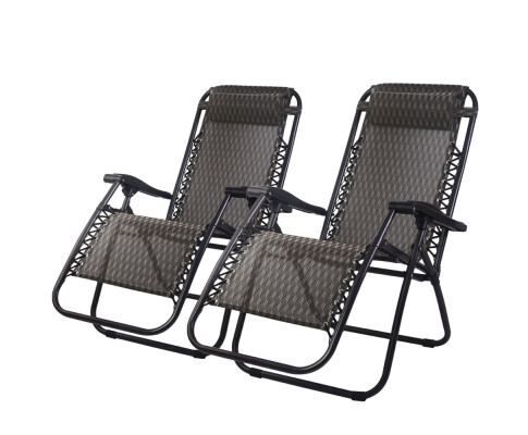 Gardeon 2PC Zero Gravity Chair Folding Outdoor Recliner Adjustable Sun Lounge Camping Grey