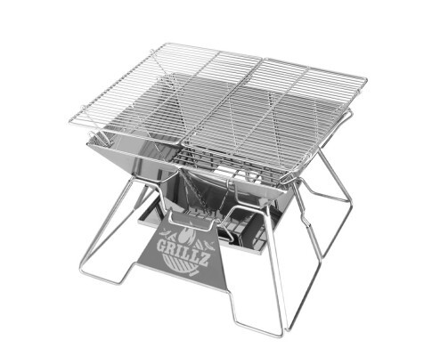 Grillz Camping Fire Pit BBQ 2-in-1 Grill Smoker Outdoor Portable Stainless Steel
