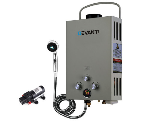 Devanti Grey Portable Gas Hot Water Heater with 12V Water Pump