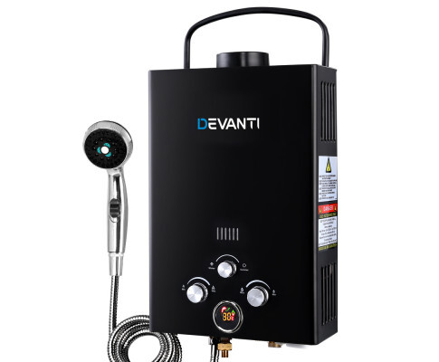 Devanti Black Portable Gas Water Heater