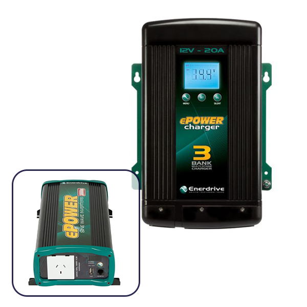 Enerdrive 12V 20A AC Battery Charger & 1000W Pure Sine Wave Inverter Bundle