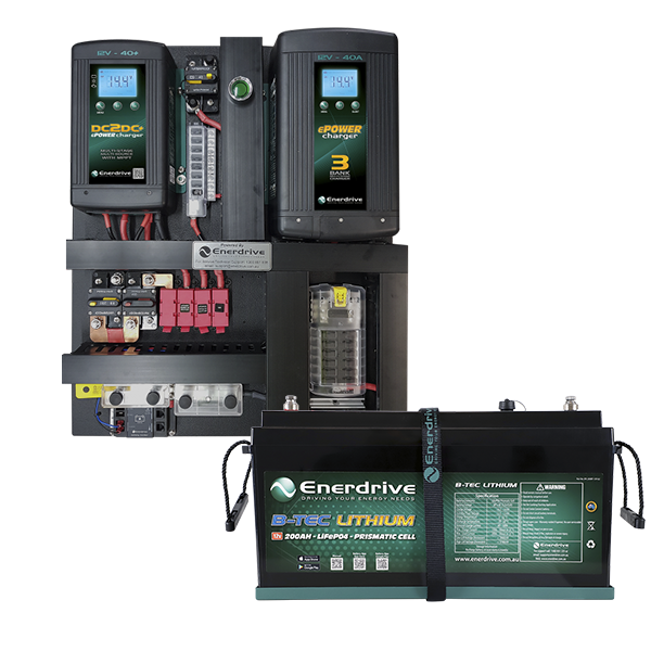 Enerdrive eSYSTEM-E 40A AC / DC, ePRO+ Monitor & 200Ah B-Tec Battery