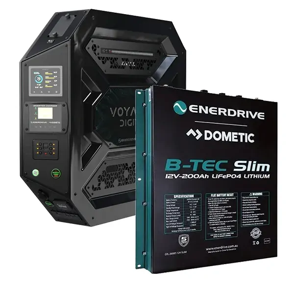 Enerdrive Voyager Digital System 3000W/100A Inverter-Charger & 40DC with Simarine SCQ50 & B-TEC 200Ah Slim, Left Side