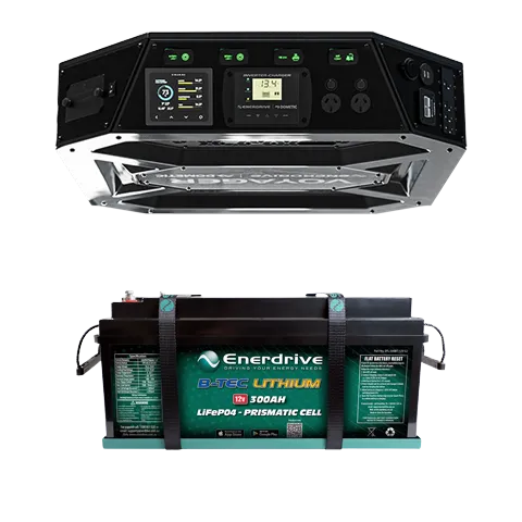 Enerdrive Voyager System 3000W/100A Inverter-Charger & 40DC with Simarine SCQ50 & 300Ah B-Tec, Top Mount