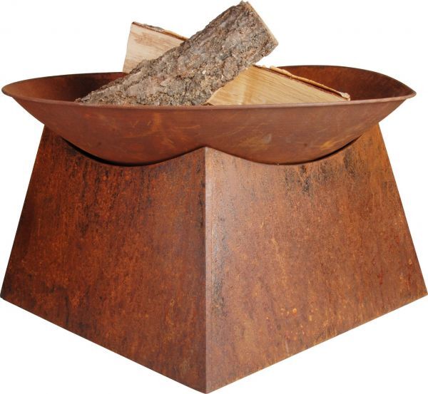 Wildtrak Rustic Square Base with Round Fire Bowl, 56.5x56.5x34cm