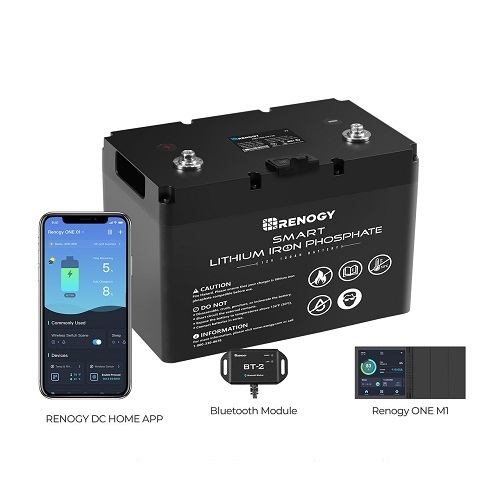 Renogy 12V 100Ah Smart Lithium Iron Phosphate Battery with Renogy ONE M1