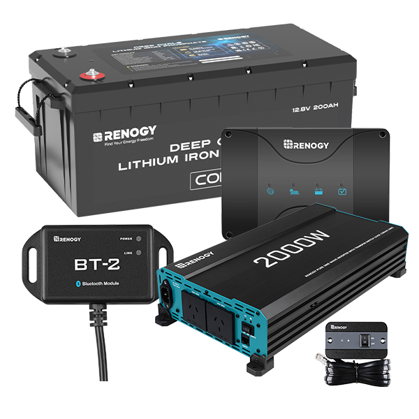 Renogy 200Ah Pioneer Lithium Battery, 50A DC-DC Charger, 2000W Inverter & Bluetooth Module