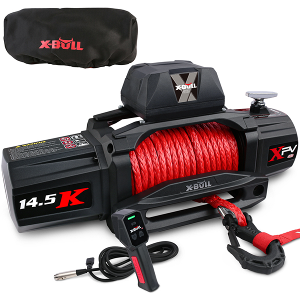 X-BULL 14500LB / 6577kg 12V Synthetic Rope Electric Winch with Cover