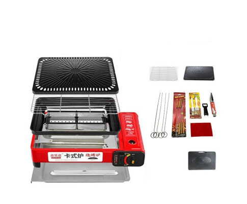 Portable Butane BBQ Camping Gas Cooker Red (Without Stick Plate & Fish Pan)