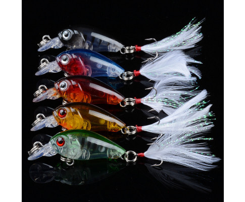 DZ 4.5cm Crank Bait Fishing Lure Surface Tackle Saltwater with Tail, 5 Pack