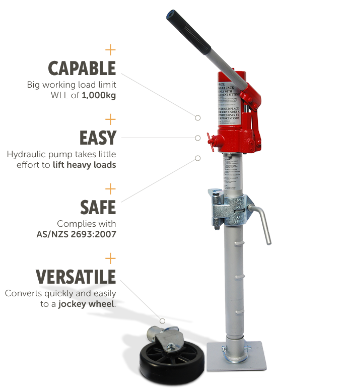 Trail-A-Mate Hydraulic Jack/Jockey wheel (1000kg) red