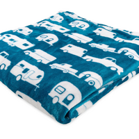 Camco Plush Queen Size Blue Fleece Blanket. 53440