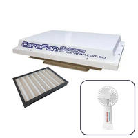 CaraFan Sahara 12V CP700 White Caravan Pressuriser with Replacement Filter Washable Bundle