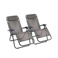 Gardeon 2PC Zero Gravity Chair Folding Outdoor Recliner Adjustable Sun Lounge Camping Beige
