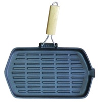 Supex Cast Iron Rectangular Griddle Frypan With Folding Handle