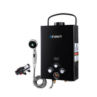 Devanti Black Portable Gas Hot Water Heater with 12V Water Pump
