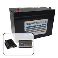 Invicta 12V 100Ah Lithium Battery with Bluetooth + BMPRO 30A 12V DC Battery Charger + BMPRO 25A 12V AC Battery Charger