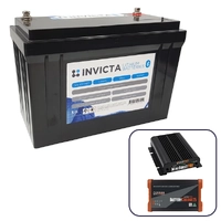 Invicta 12V 125Ah Lithium Battery with Bluetooth + BMPRO 30A 12V DC Battery Charger + BMPRO 25A 12V AC Battery Charger