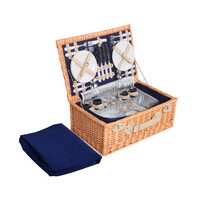 Alfresco 4 Person Picnic Basket Wicker Set Baskets, Outdoor Insulated Blanket Navy