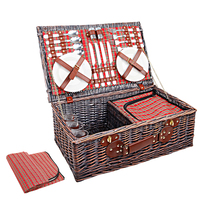 Alfresco 4 Person Picnic Basket Set Insulated Blanket Bag Red