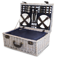 Alfresco 6 Person Picnic Basket Set Cooler Bag Wicker,PU Fastening Straps Plates