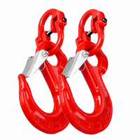 Aumerage 2T Sling Hook With Hammerlock Heavy Duty Safety Latch Swivel Winch Hook For Trailer Safety Chain - Red, Set of 2