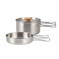 Aimall 2PCS Stainless Steel Camping Pot and Pan Set With Folding Handles