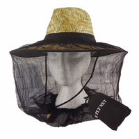 BR Outdoor Mosquito Hat Net Head Protector Bee Bug Mesh Insect Mozzie Fishing Fly - Black