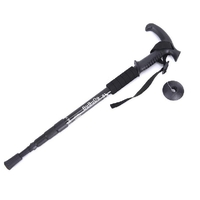 BR Outdoor Folding Walking Stick Telescopic Adjustable Antishock Hiking Grip Pole Trekking - Black