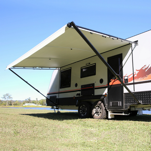 Aussie Traveller Sunburst Eclipse Roller Tube 9' Charcoal Roof White Ends Awning