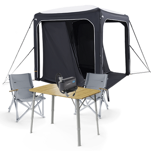 Dometic GO Camping Shelter Hub Bundle: Inner Tent + 12V Pump + Table & Chairs, Silt