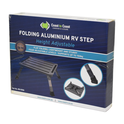 Coast Height Adjustable - Folding Aluminum RV Step (150KG Capacity)